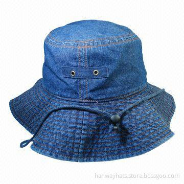 Heavy Garment Wash Denim Fashionable Fisherman Hat, Cotton Rope with Stopper